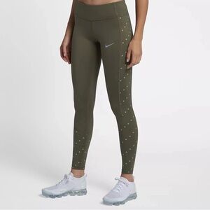 Nike Womens Racer Flash Running Tight Leggings Olive Polka Dots-Size Medium EUC